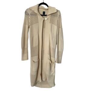 Gap Kids Sweater Size XXL Beige Chunky Open Knit One Button Pocket Long Cardigan